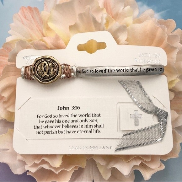 🌼 John 3:16 Bible Verse Tri-tone Stretch Bracelet - Picture 1 of 3